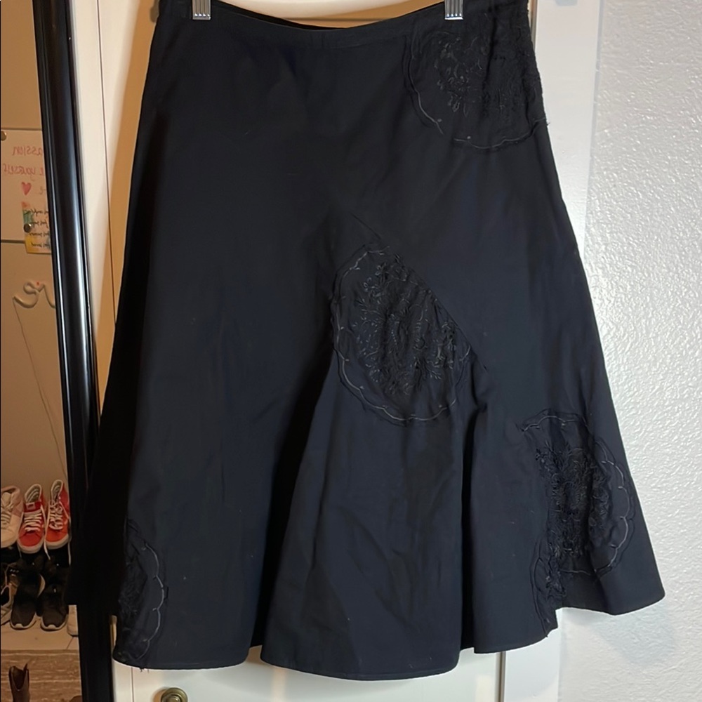 SOLD • Vintage Anthropologie - Odille Black Embroidered Skirt